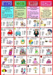 English Worksheet: QUESTION WORDS. Rules + exercises. Part 2. WHICH WHOSE WHY HOW