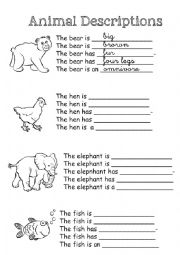 English Worksheet: Animal Descriptions