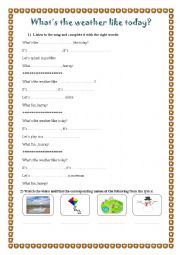 English Worksheet: whats the weather like today song