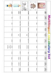 English Worksheet: Multilingual vocabulary list