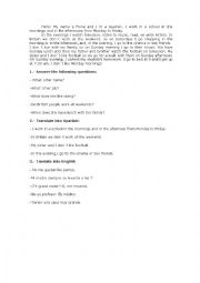 English Worksheet: First Text