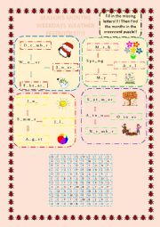 English Worksheet: months seasons weather festivities