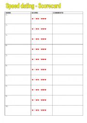 English Worksheet: Celebrity speed dating - comments card