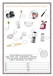 English Worksheet: Kitchen Utensils