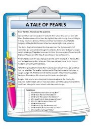 English Worksheet: A tale of pearls (Reading comprehension)