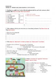 English Worksheet: Exercise on There is / There are / There isnt / There arent and Place Prepositions