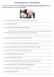 English Worksheet: IELTS Listening Activity on Global Challenges 