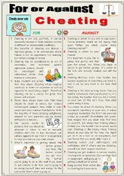 English Worksheet: For or against cheating  (Debating)