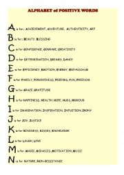 English Worksheet: The Alphabet of Positive Words