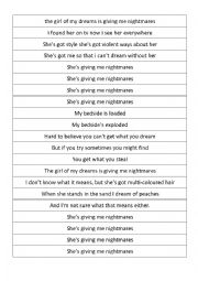 English Worksheet: Song Strips - The Girl of my Dreams