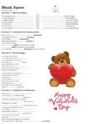 English Worksheet: Taylor Swift - Blank Space Perfect for Valentines Day>