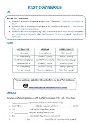 English Worksheet: Past Continuous - Rules, Exercise, Key and YouTube