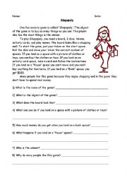 English Worksheet: Shopopoly Society Game Reading Comprehension Activity