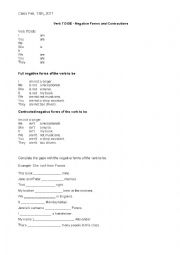 English Worksheet: Verb TO BE - Negative Forms and Contractions