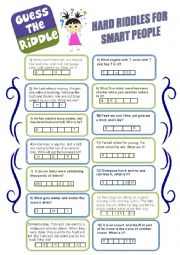 English Worksheet: Hard Riddles For Smart Students