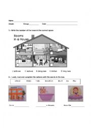 English Worksheet: Exam (daily routines, family, rooms of house)