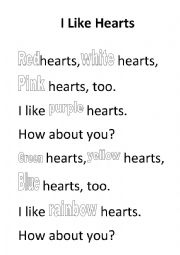 English Worksheet: Hearts poem colouring