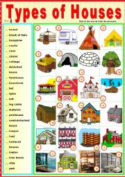 English Worksheet: Types of houses. Matching ex + key