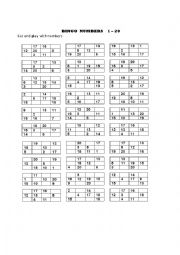 English Worksheet: BINGO - NUMBRES 1 -20