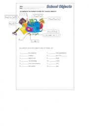 English Worksheet: School objects and There be