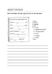 English Worksheet: About Myself