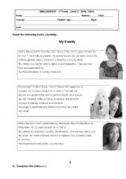 English Worksheet: 7th grade test My family 