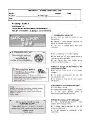 English Worksheet: 9th grade test Pet for schools 1st part