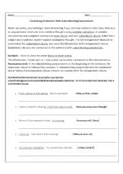 English Worksheet: subordinating conjunctions