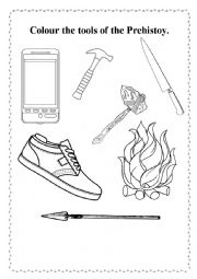 English Worksheet: Colour the tools of the Prehistory