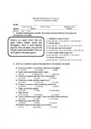 English Worksheet: diagnostic exam