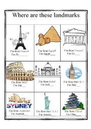 English Worksheet: Famous Landmarks - countries and nationalities