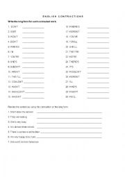 English Worksheet: English Contractios