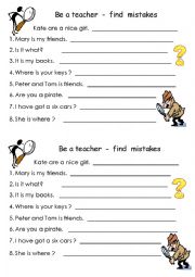 English Worksheet: Correct mistakes. Very easy