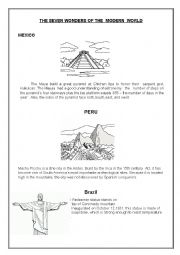 English Worksheet: THE SEVEN WONDERS OF THE  MODERN  WORLD