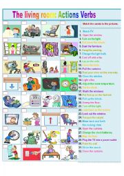 English Worksheet: The living room: Action verbs used in the living room. 