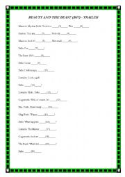 English Worksheet: Beauty and the Beast Trailer