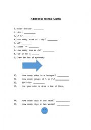 English Worksheet: Mental Maths Problems