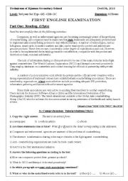 English Worksheet: Ethics in Business ( 1st exam for 3rd year AS)