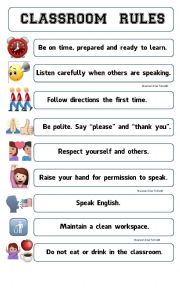 English Worksheet: CLASSROOM RULES POSTER EMOJIS