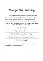 English Worksheet: How to use commas for ambiguity