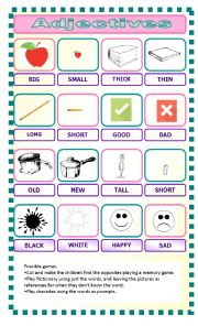 English Worksheet: Adjectives: three games