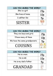 English Worksheet: Family clue game