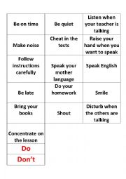 English Worksheet: classroom rules cut out