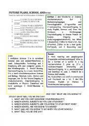 English Worksheet: Future intentions: school and work