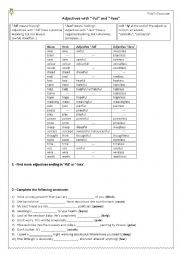 English Worksheet: Adjectives with -ful and -less