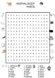 ANIMAL BODY PARTS WORDSEARCH
