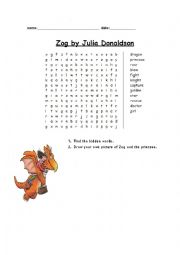 English Worksheet: Zog word search (Julia Donaldson)