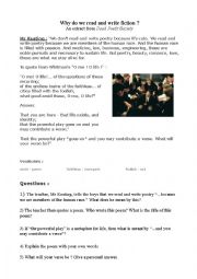 English Worksheet: Why do we read and write Fiction ? Dead Poets Society - Key Included