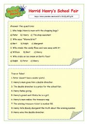 English Worksheet: Horrid Henry - School Fair