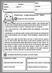 English Worksheet: Reading comprehension test